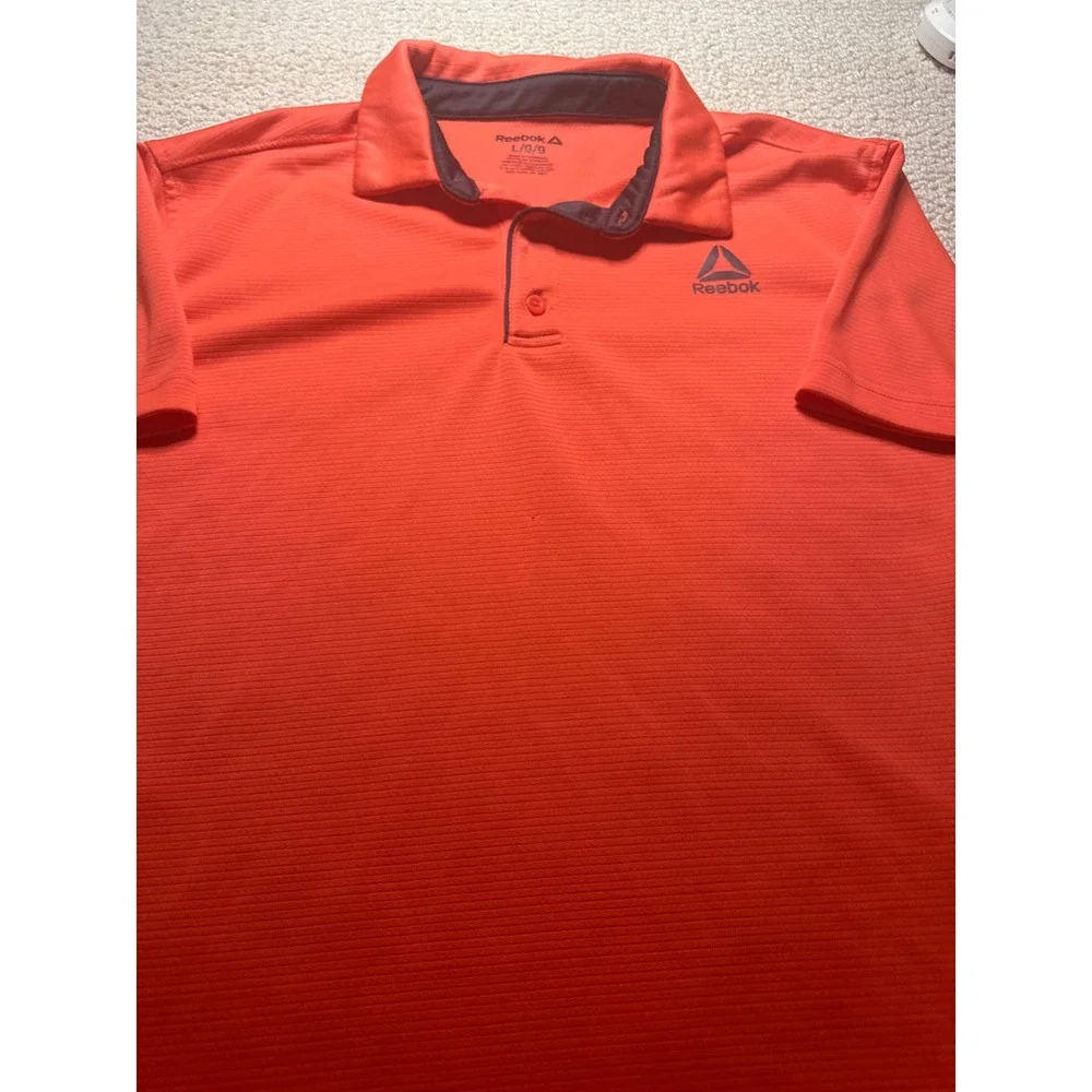 Reebok‎ Performance Polo Shirt Orange Mens L Short Sleeve Textured Golf Active